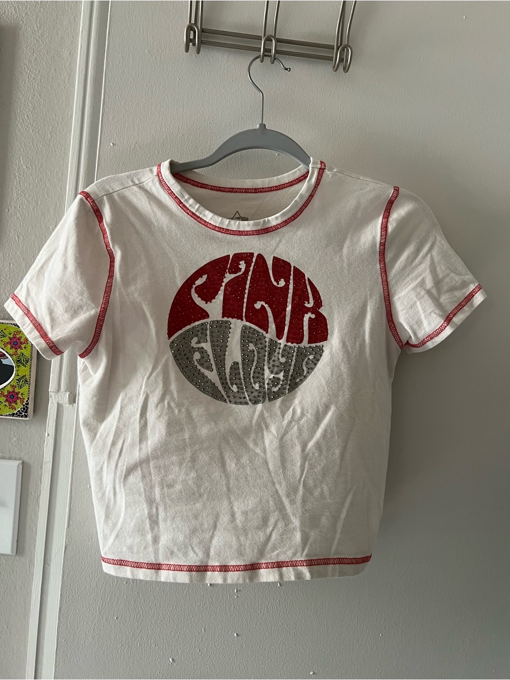 Pink Floyd White Short-Sleeve Tee y2k rhinestones